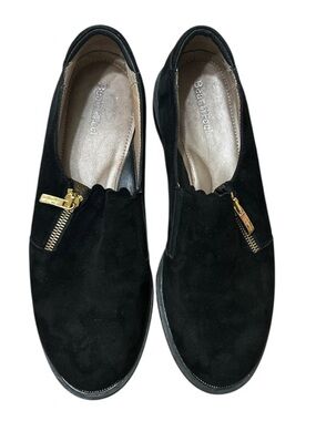 BeautiFeel Black Suede Slip-On Loafers Gold Zipper Accents 366 size 37 EU/7 US